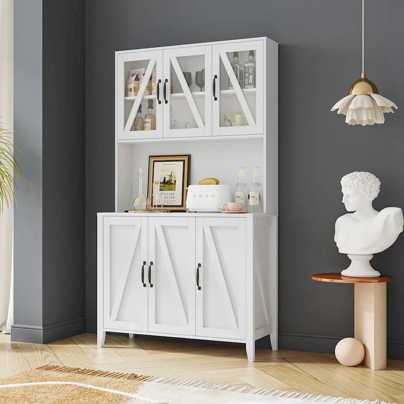 Pantry Storage Cabinet with Glass Doors