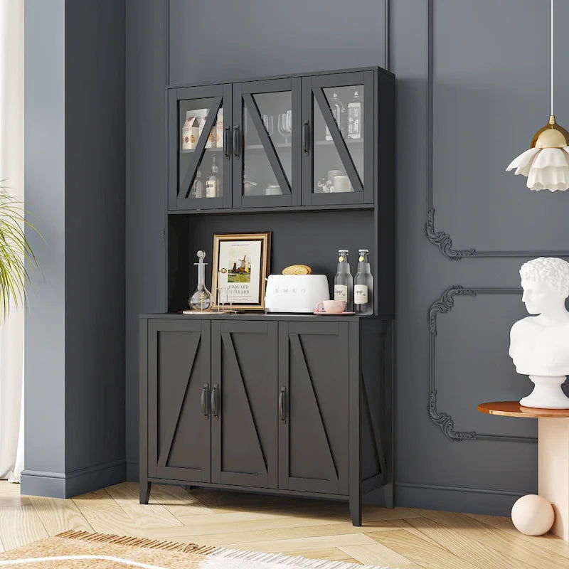 Pantry Storage Cabinet with Glass Doors