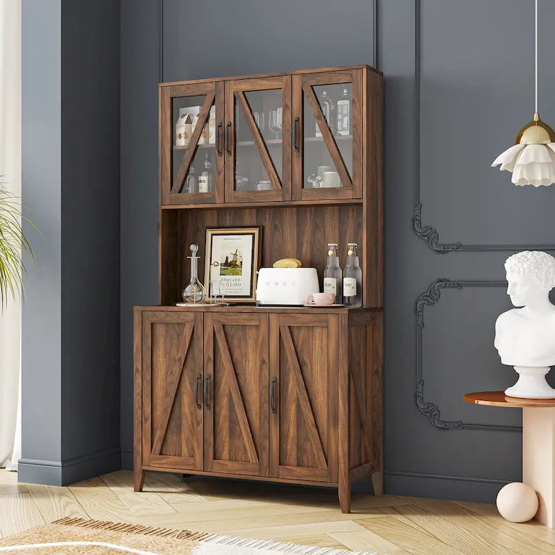 Pantry Storage Cabinet with Glass Doors