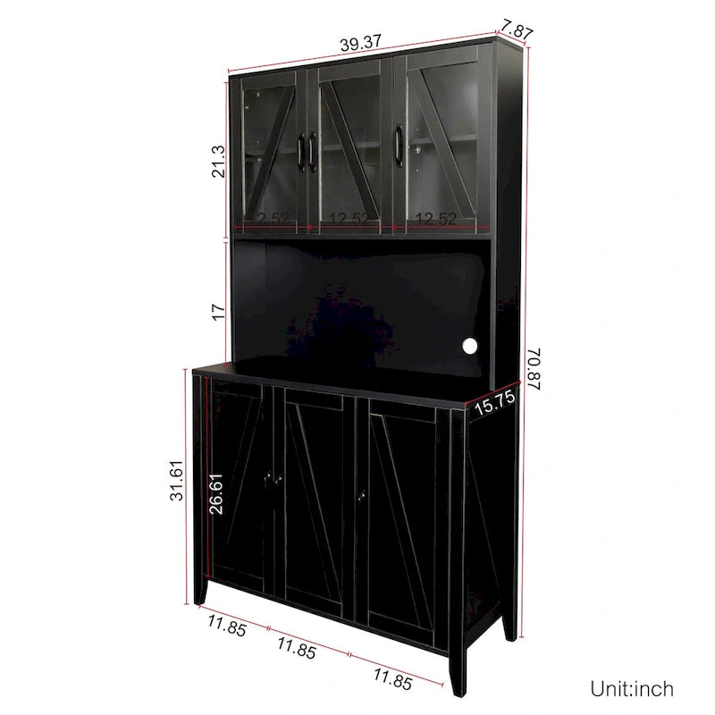 Pantry Storage Cabinet with Glass Doors