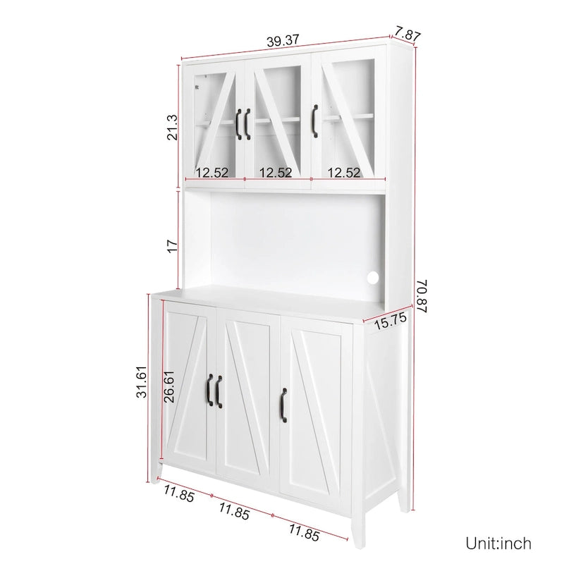 Pantry Storage Cabinet with Glass Doors