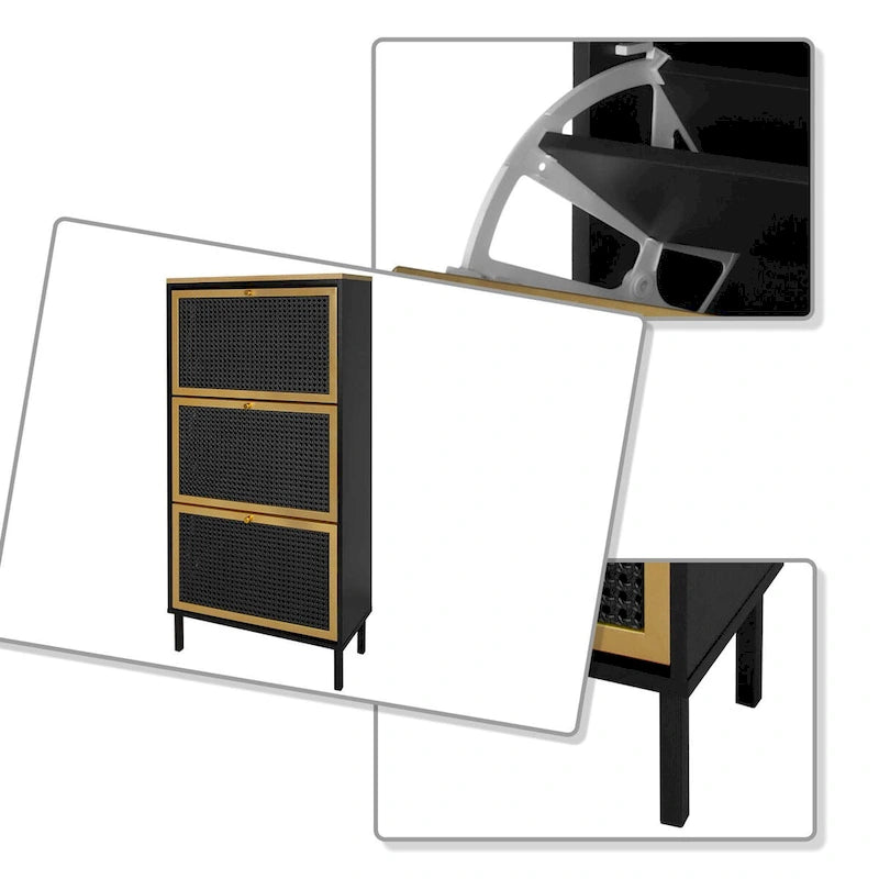 Classic Vintage Storage Shoe Cabinet with 3 Flip Drawers