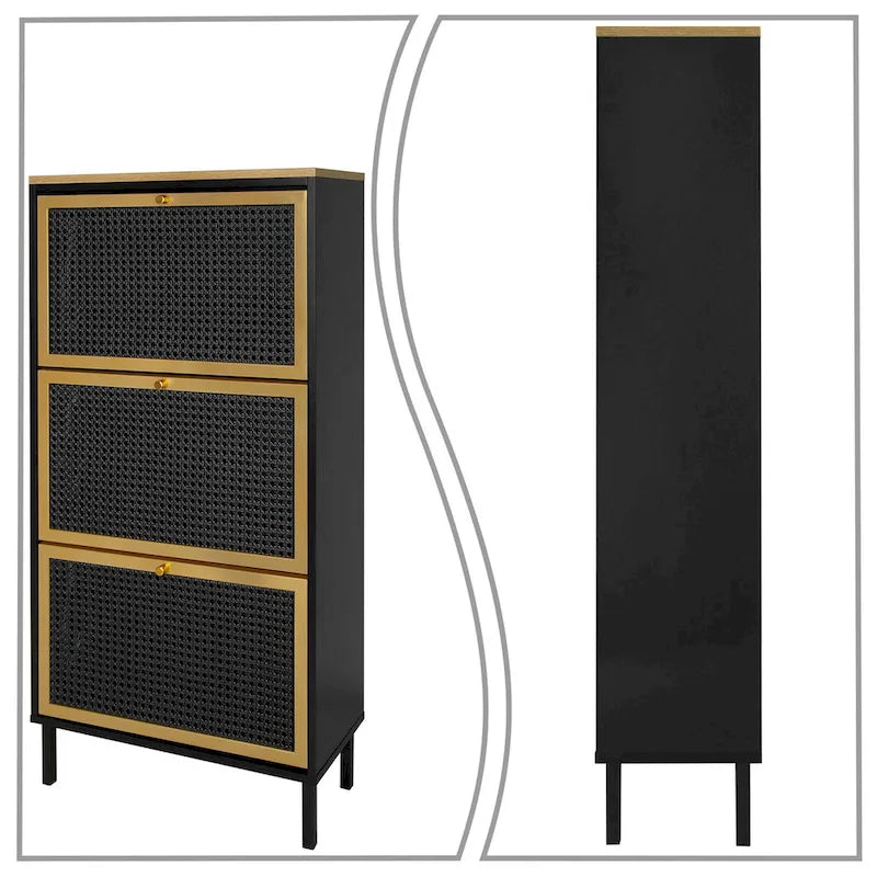 Classic Vintage Storage Shoe Cabinet with 3 Flip Drawers