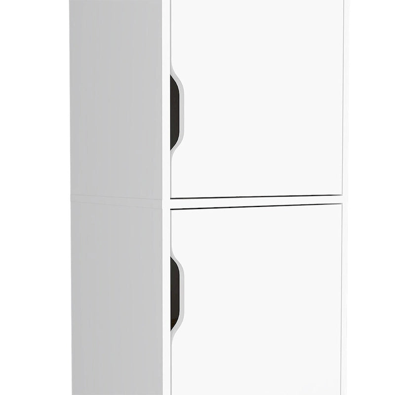 Single Kitchen Pantry, Four Shelves, Two Doors, Light Oak White Finish