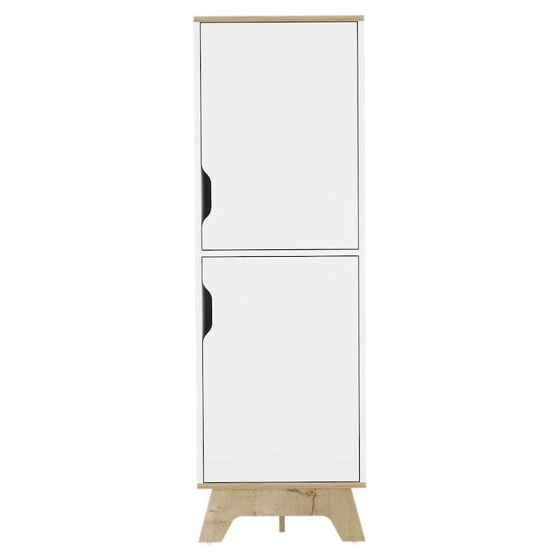 Single Kitchen Pantry, Four Shelves, Two Doors, Light Oak White Finish