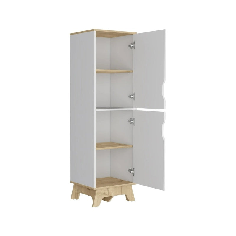 Single Kitchen Pantry, Four Shelves, Two Doors, Light Oak White Finish
