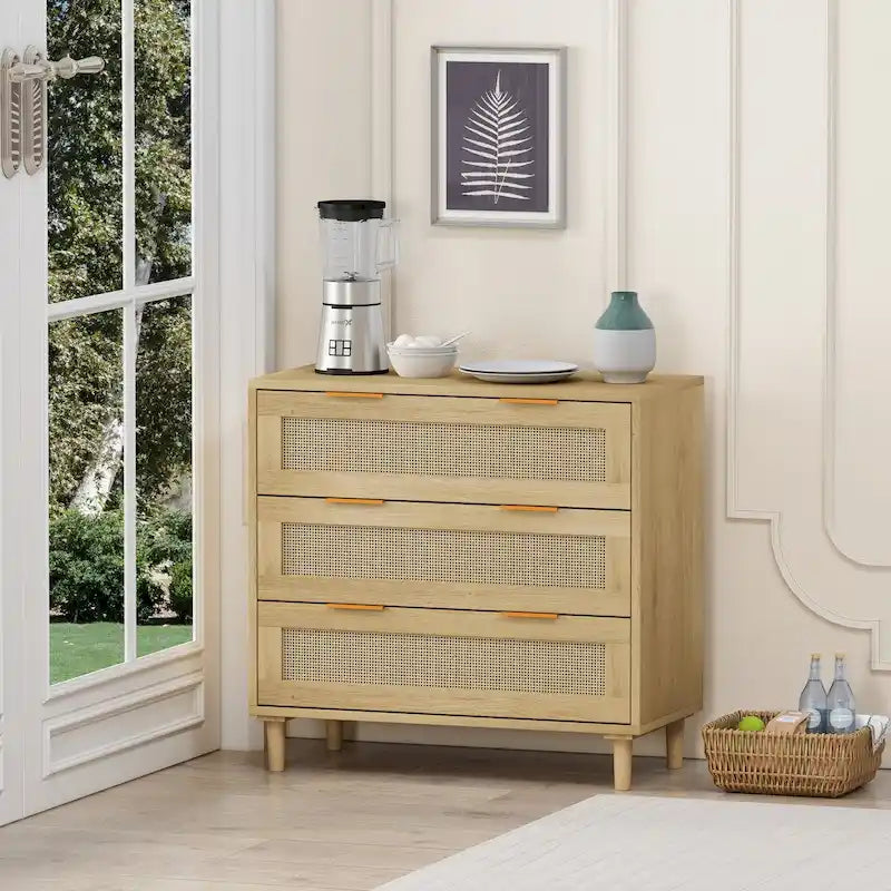 3-Drawer Rattan Storage Cabinet for Bedroom Living Room and Hallway