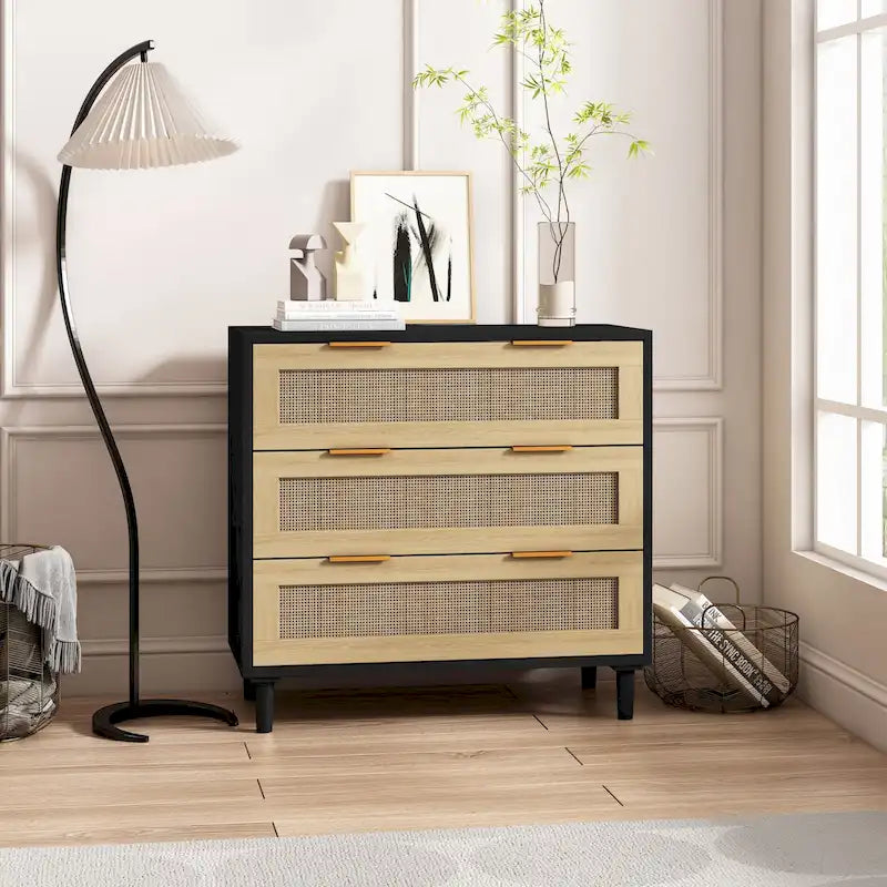 3-Drawer Rattan Storage Cabinet for Bedroom Living Room and Hallway