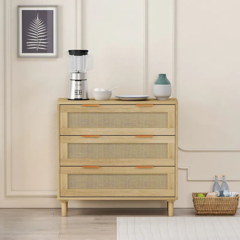 3-Drawer Rattan Storage Cabinet for Bedroom Living Room and Hallway