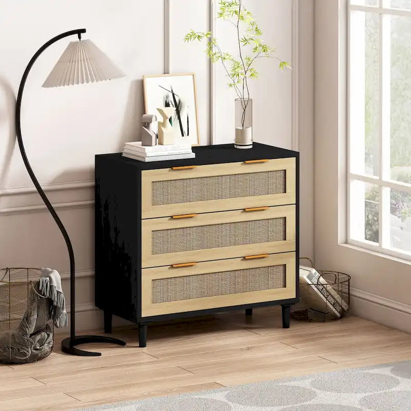 3-Drawer Rattan Storage Cabinet for Bedroom Living Room and Hallway