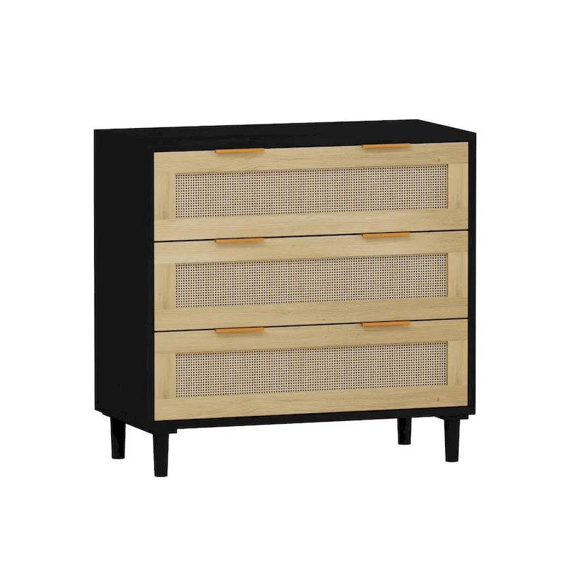 3-Drawer Rattan Storage Cabinet for Bedroom Living Room and Hallway