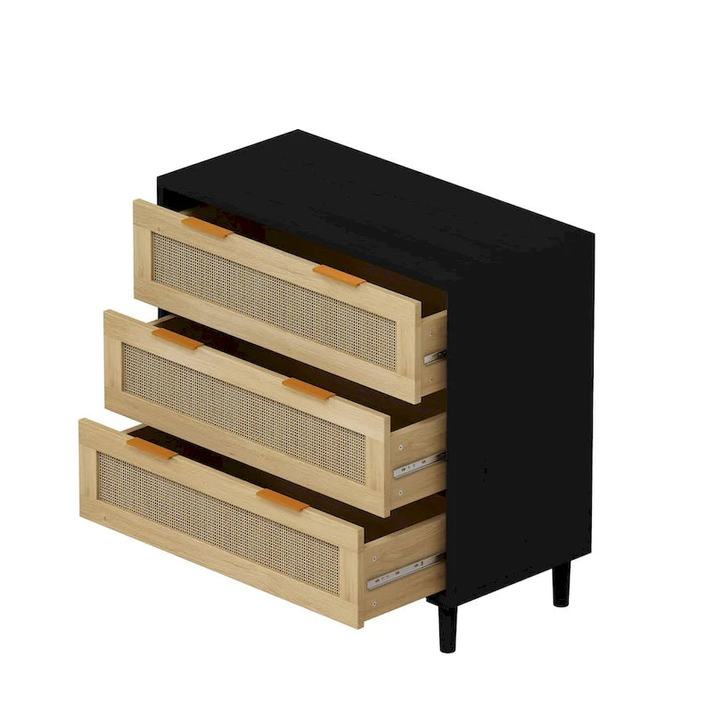 3-Drawer Rattan Storage Cabinet for Bedroom Living Room and Hallway