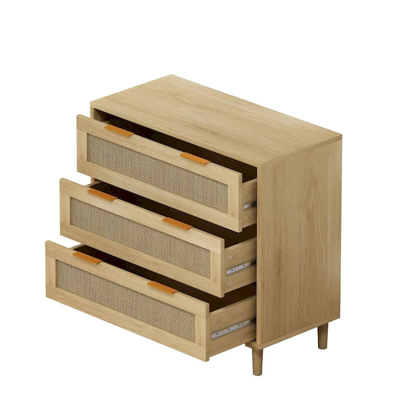 3-Drawer Rattan Storage Cabinet for Bedroom Living Room and Hallway