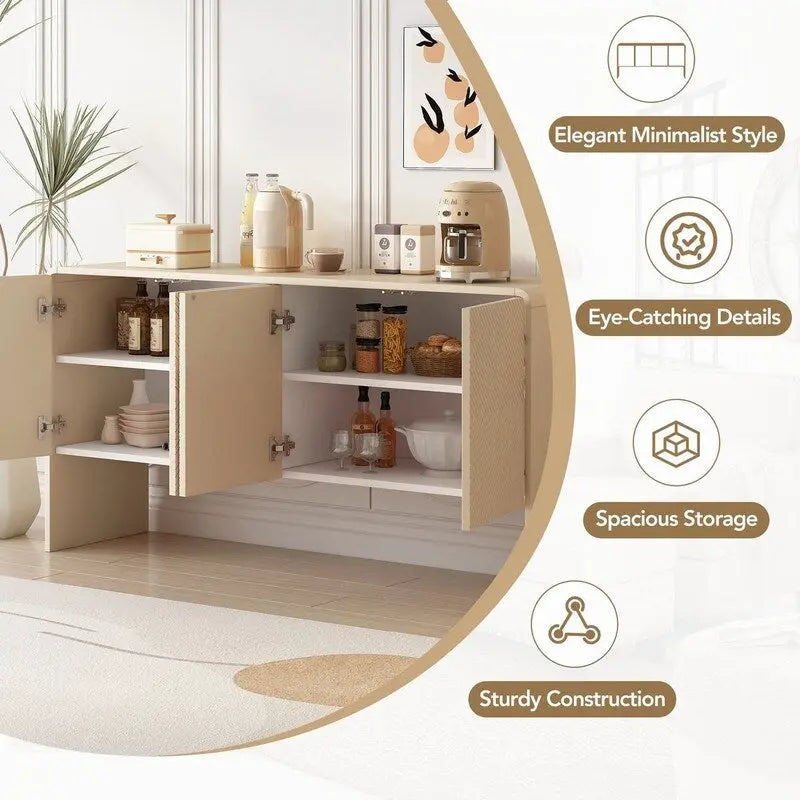 60L Large Storage Space 4-Door Sideboard with Adjustable Shelves