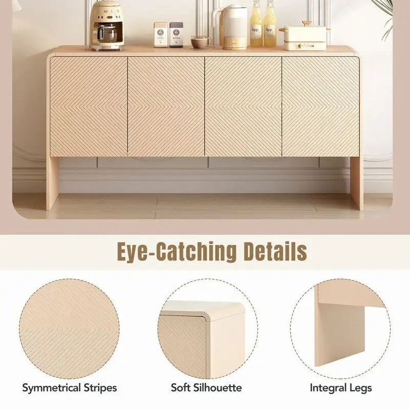 60L Large Storage Space 4-Door Sideboard with Adjustable Shelves
