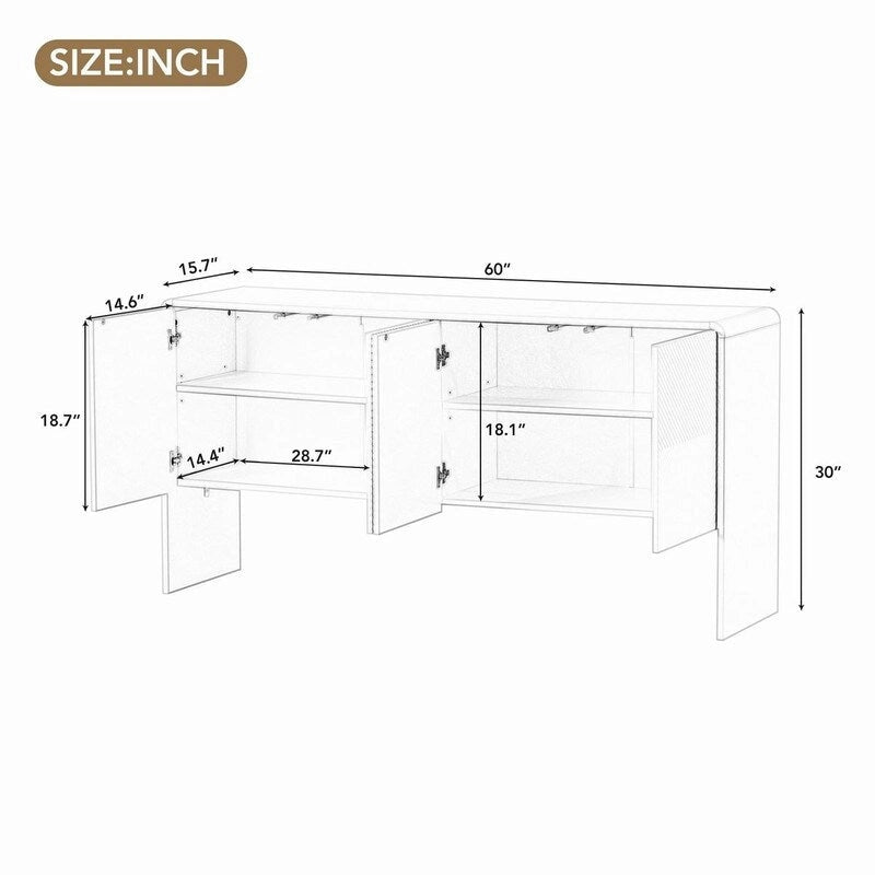 60L Large Storage Space 4-Door Sideboard with Adjustable Shelves
