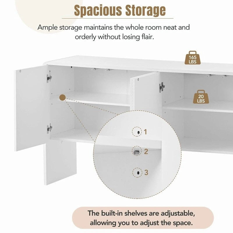 60L Large Storage Space 4-Door Sideboard with Adjustable Shelves