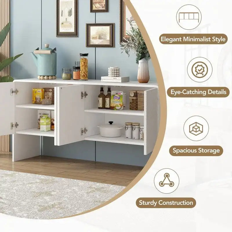 60L Large Storage Space 4-Door Sideboard with Adjustable Shelves