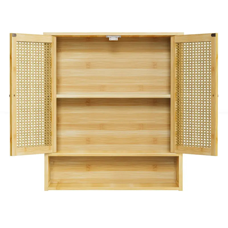 Wall Mounted Bamboo Storage Cabinet with Double Doors and 3 Shelves