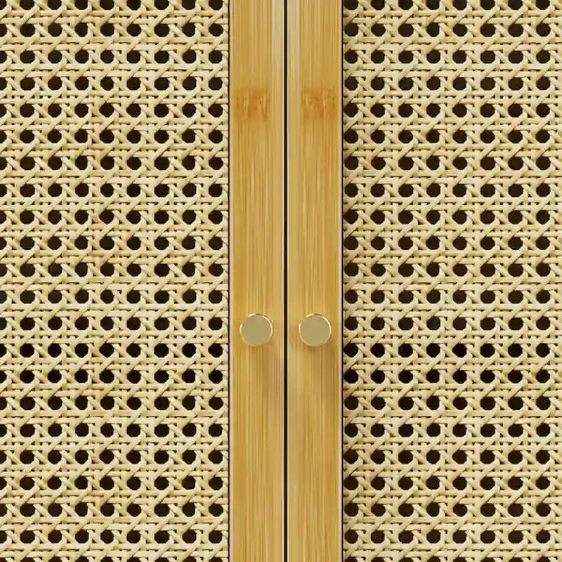 Wall Mounted Bamboo Storage Cabinet with Double Doors and 3 Shelves