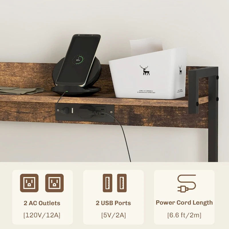 Baker's Rack with Power Outlet, LED Lights and Kitchen Storage Shelves