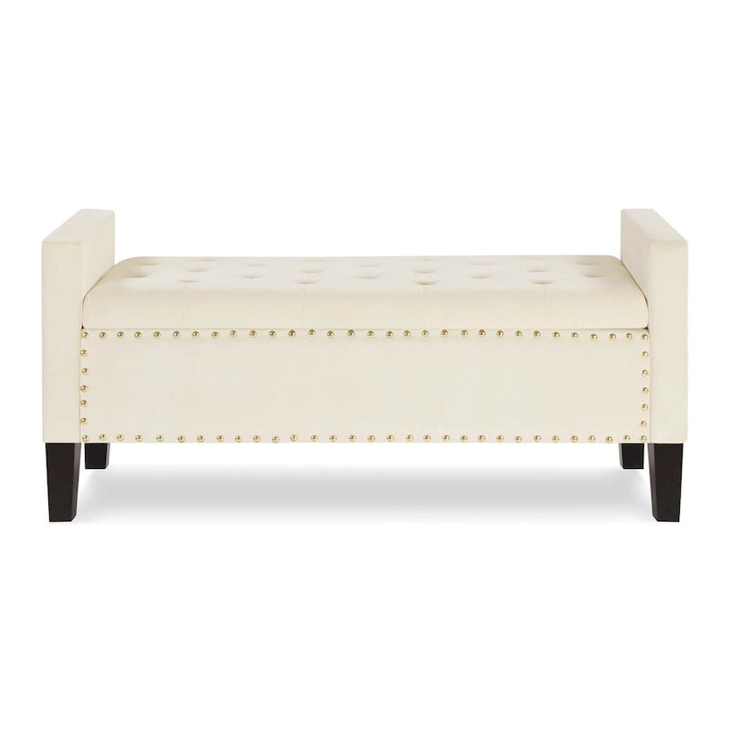 Upholstered Tufted Button Storage Bench with Armrest and Nails Trim for Entryway Bedroom Living Room