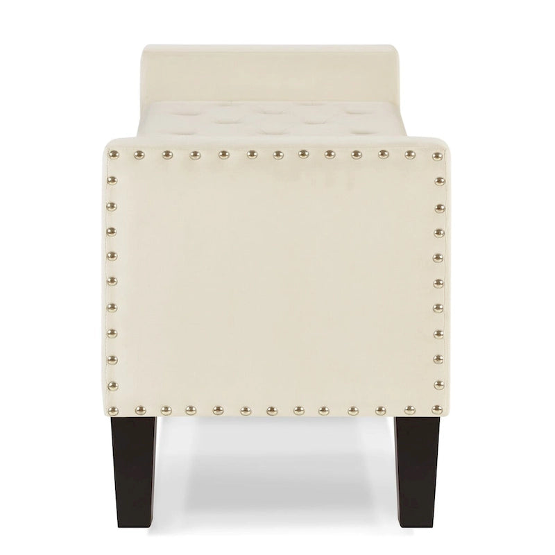 Upholstered Tufted Button Storage Bench with Armrest and Nails Trim for Entryway Bedroom Living Room