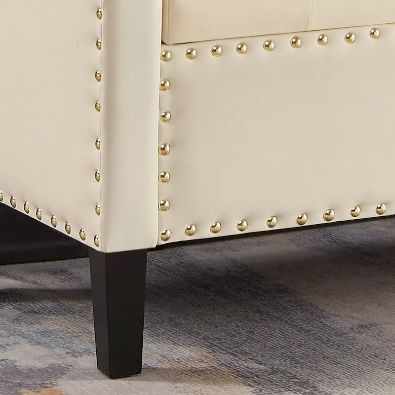 Upholstered Tufted Button Storage Bench with Armrest and Nails Trim for Entryway Bedroom Living Room