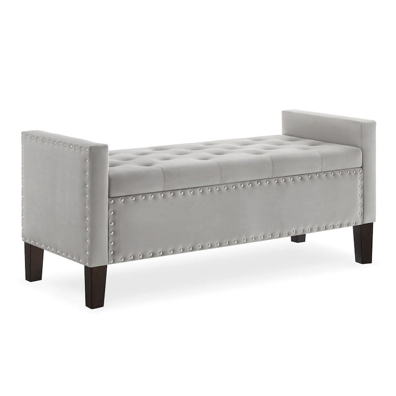 Upholstered Tufted Button Storage Bench with Armrest and Nails Trim for Entryway Bedroom Living Room