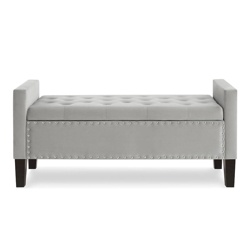 Upholstered Tufted Button Storage Bench with Armrest and Nails Trim for Entryway Bedroom Living Room