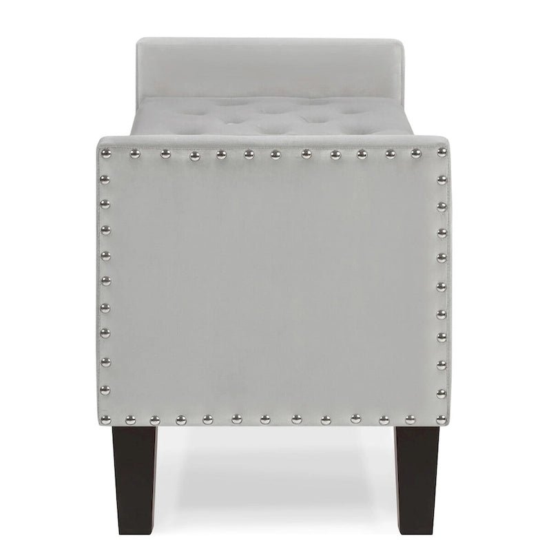 Upholstered Tufted Button Storage Bench with Armrest and Nails Trim for Entryway Bedroom Living Room