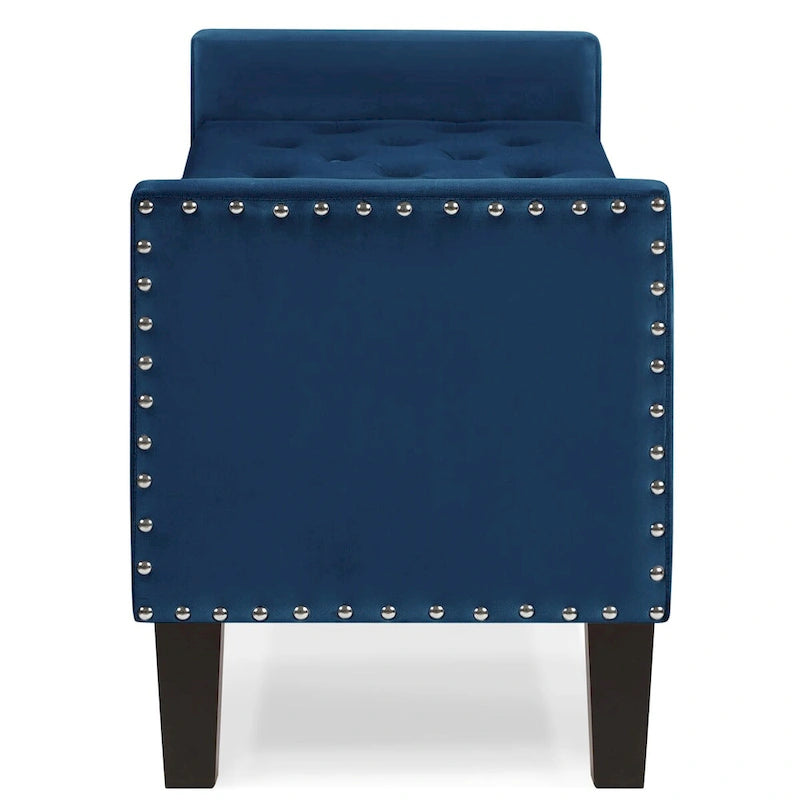 Upholstered Tufted Button Storage Bench with Armrest and Nails Trim for Entryway Bedroom Living Room