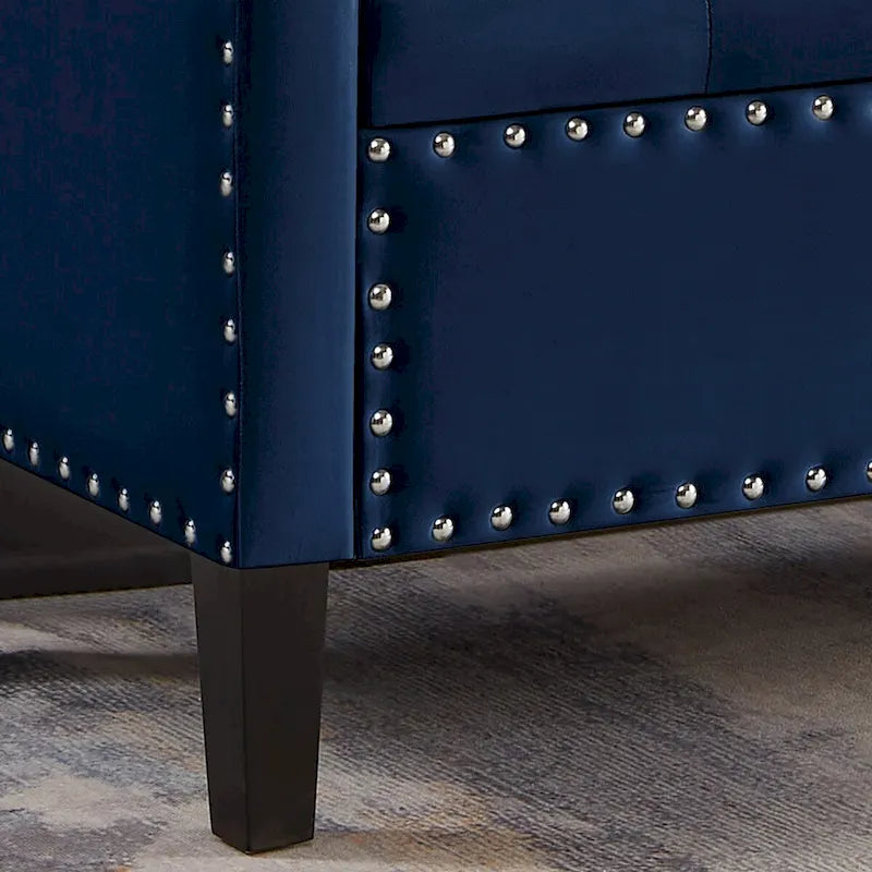 Upholstered Tufted Button Storage Bench with Armrest and Nails Trim for Entryway Bedroom Living Room