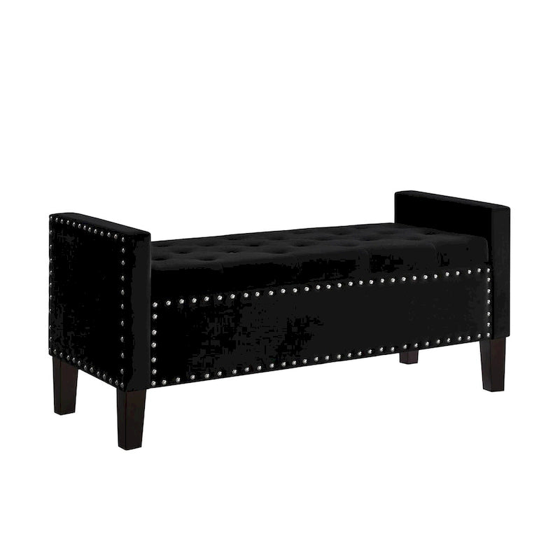 Upholstered Tufted Button Storage Bench with Armrest and Nails Trim for Entryway Bedroom Living Room