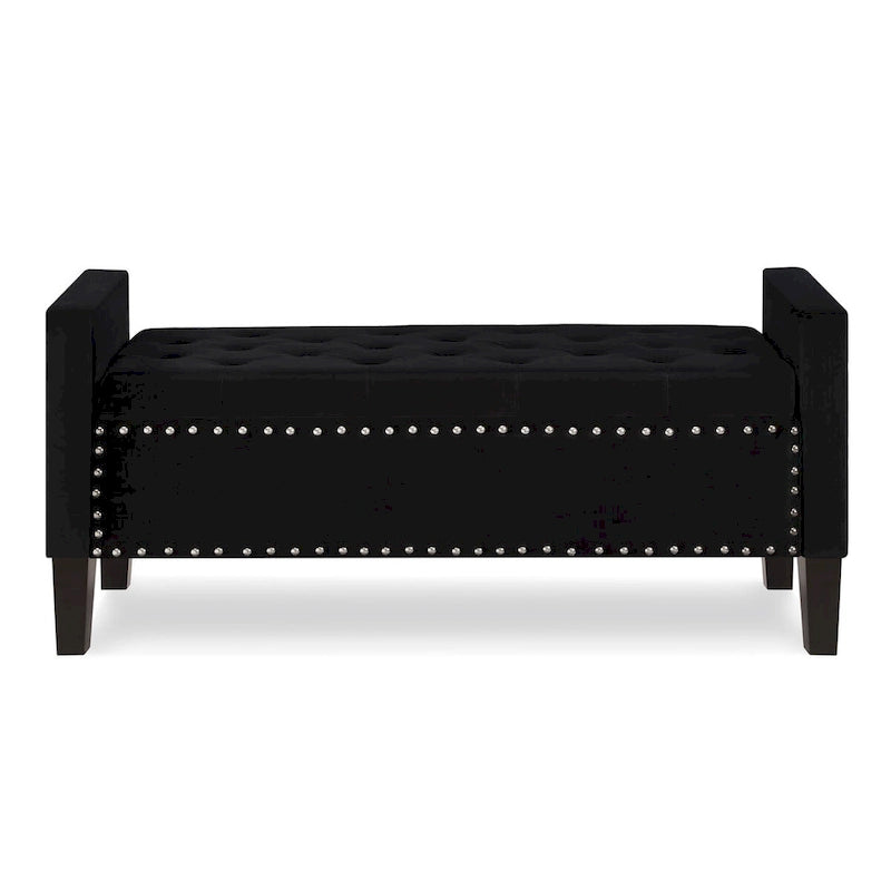 Upholstered Tufted Button Storage Bench with Armrest and Nails Trim for Entryway Bedroom Living Room