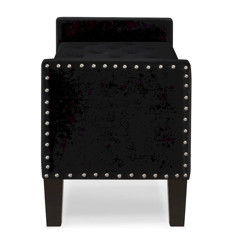 Upholstered Tufted Button Storage Bench with Armrest and Nails Trim for Entryway Bedroom Living Room