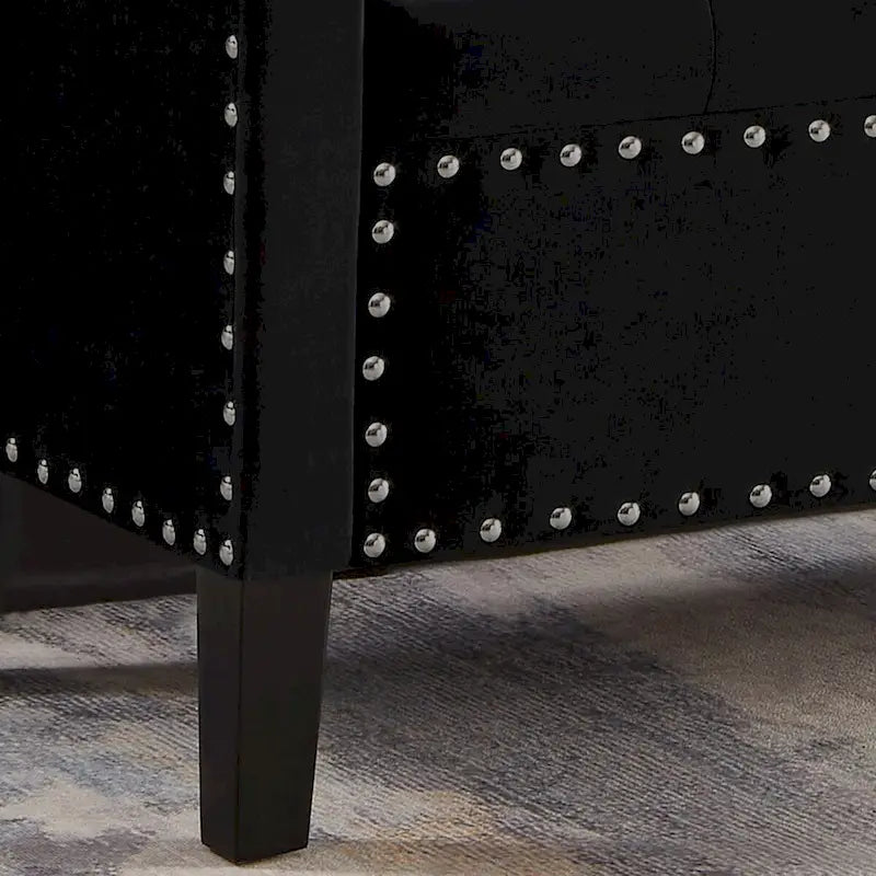Upholstered Tufted Button Storage Bench with Armrest and Nails Trim for Entryway Bedroom Living Room