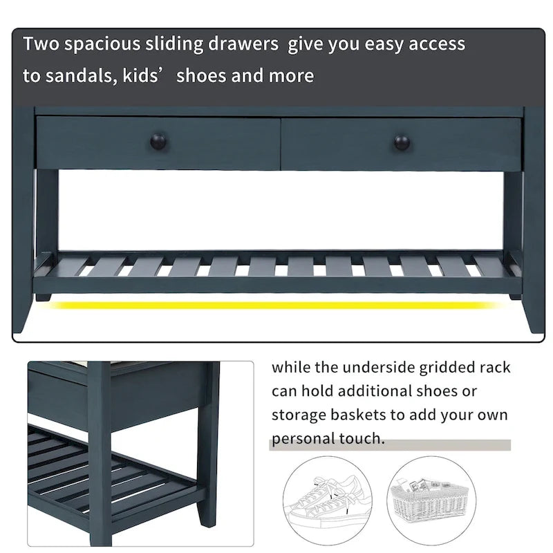 Modern Multipurpose Entryway Storage Bench With Upholstered Seat and Drawers