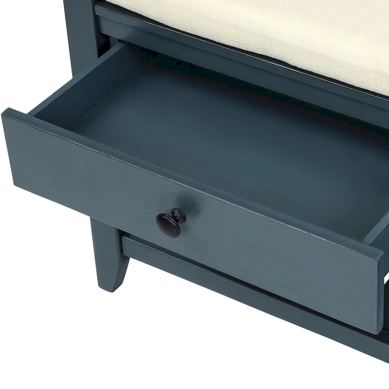 Modern Multipurpose Entryway Storage Bench With Upholstered Seat and Drawers