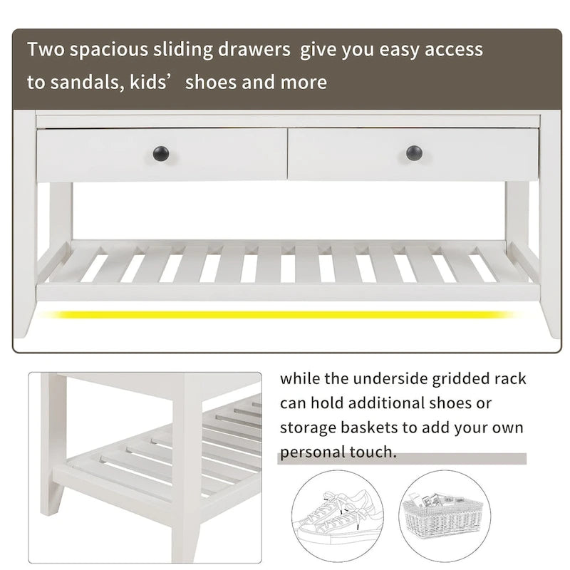 Modern Multipurpose Entryway Storage Bench With Upholstered Seat and Drawers