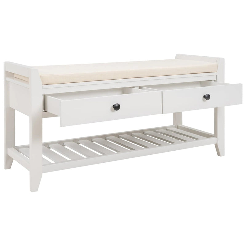 Modern Multipurpose Entryway Storage Bench With Upholstered Seat and Drawers