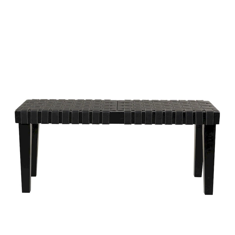 Wood Woven Faux Leather Bench in Black or Brown, 44.6 Inch