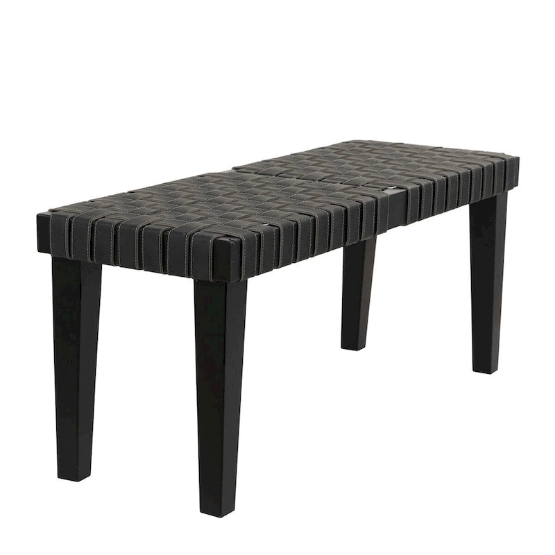 Wood Woven Faux Leather Bench in Black or Brown, 44.6 Inch