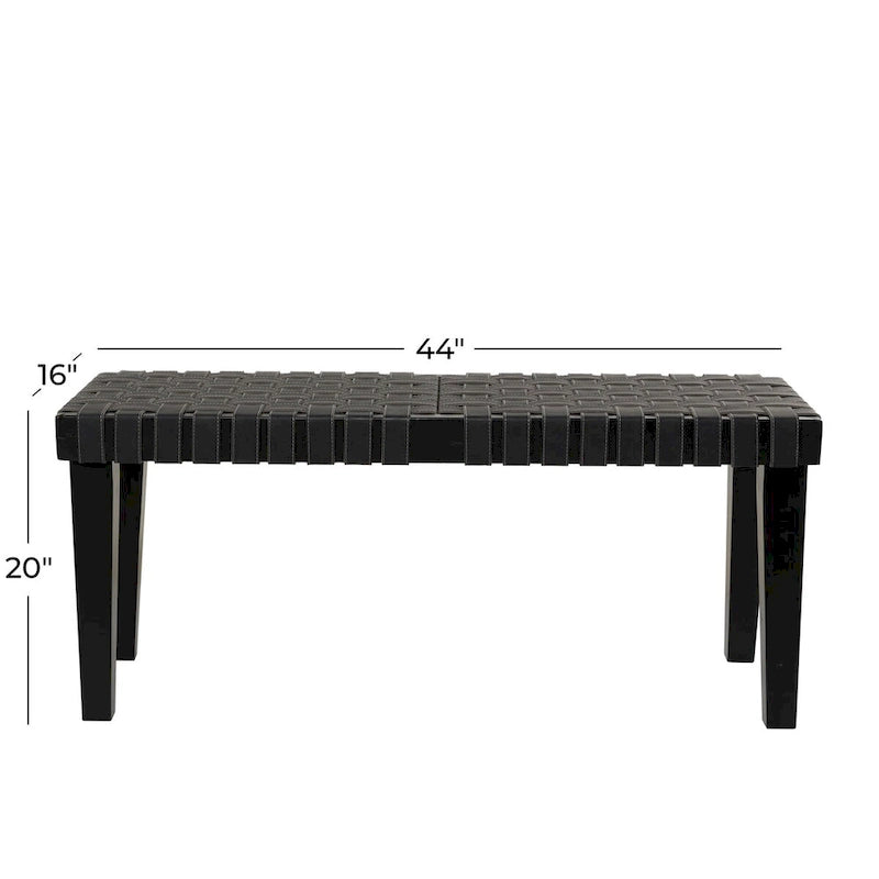 Wood Woven Faux Leather Bench in Black or Brown, 44.6 Inch
