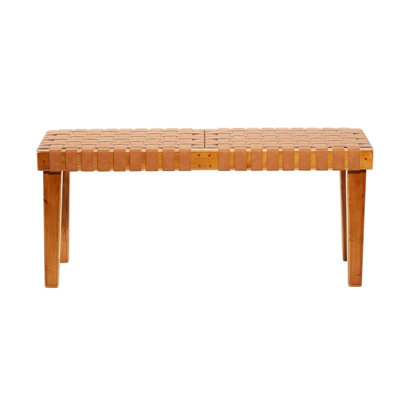 Wood Woven Faux Leather Bench in Black or Brown, 44.6 Inch