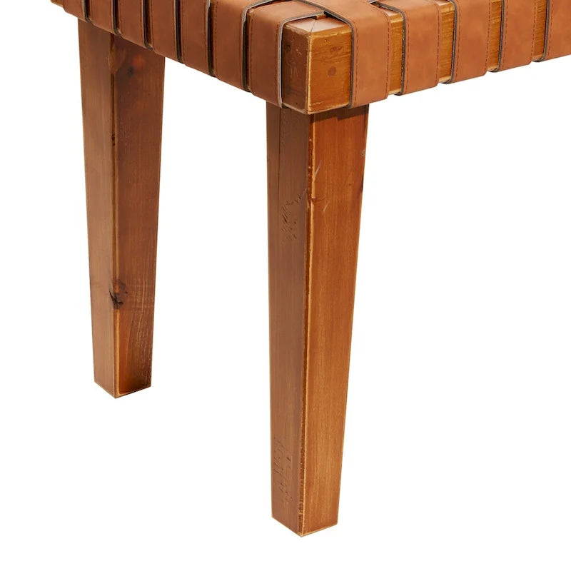 Wood Woven Faux Leather Bench in Black or Brown, 44.6 Inch