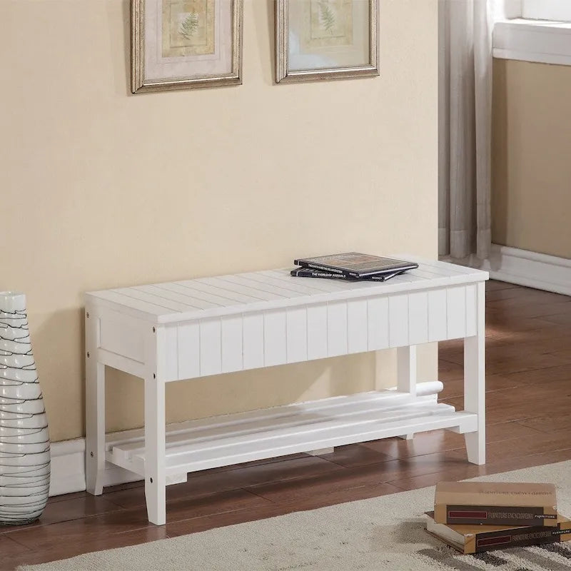 Entryway Solid Wood Shoe Bench with Lower Storage Compartment