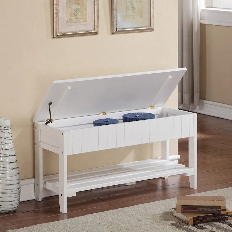 Entryway Solid Wood Shoe Bench with Lower Storage Compartment