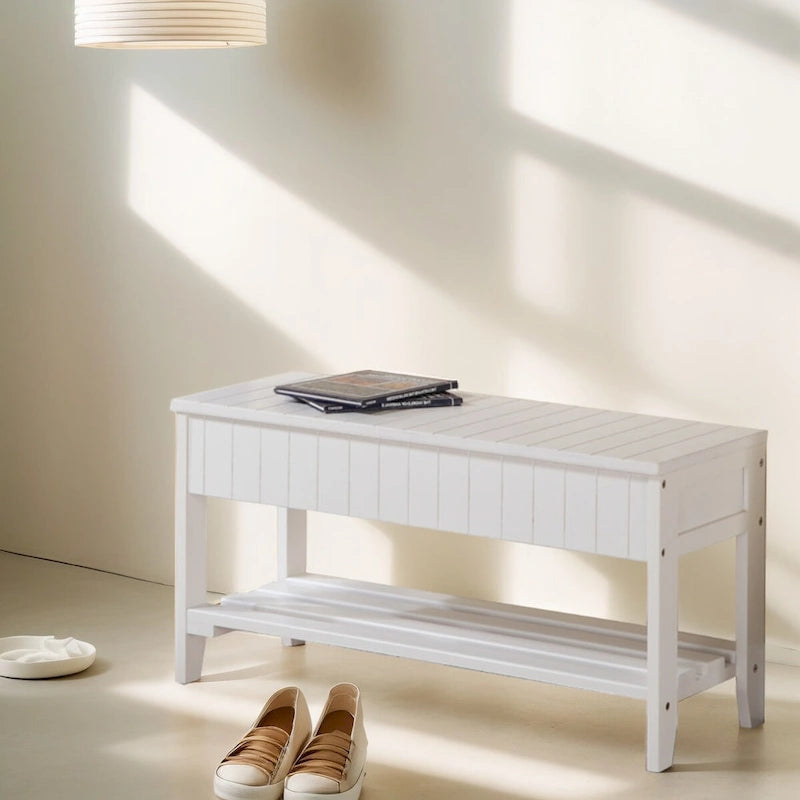 Entryway Solid Wood Shoe Bench with Lower Storage Compartment
