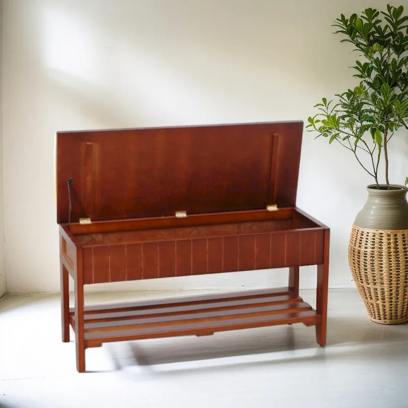 Entryway Solid Wood Shoe Bench with Lower Storage Compartment